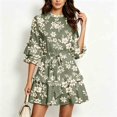 thumbnail image 2 of Fesfesfes Women's 3/4 Sleeve Ruffle Dress Round Neck Elastic Waist Tiered Mini Dress Casual Summer Work Vacation Abstract Print Short Dresses, 2 of 6