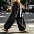 thumbnail image 4 of Bxsruta Womens Cargo Pants Wide Leg Baggy Joggers Drawstring Elastic Waist Casual Trousers with Pockets, 4 of 7