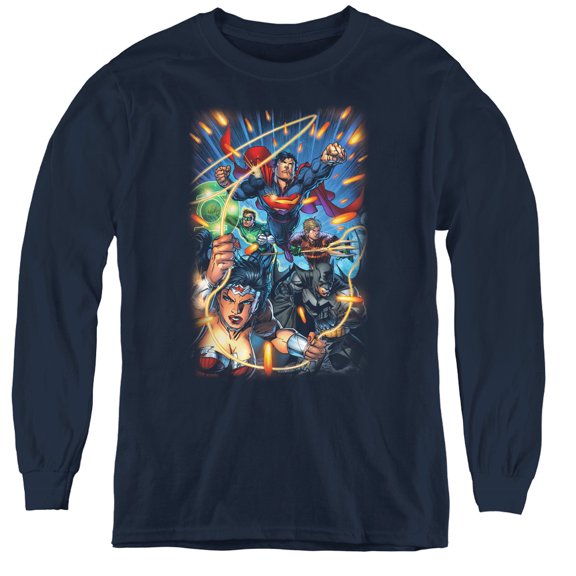 Jla - Under Attack - Youth Long Sleeve Shirt - Medium
