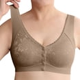 thumbnail image 2 of Gymayou Women Seamless Front Button Wireless Vest Bra for Middle-Aged Ladies Floral Jacquard Easy Front Snap Wide Strap Full Coverage Comfort Bralette Khaki L, 2 of 9