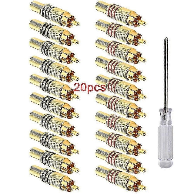 20 conectores RCA macho, adaptador de conector RCA para altavoz o vídeo chapado en oro, conector RCA macho sin soldadura, para multimedia y CCTV.