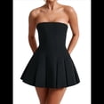 thumbnail image 3 of Vestido Corto Ajustado de Corte A Sin Mangas, Sexy, con Pliegues y Sin Tirantes para Mujer, Estilo Y2K Negro L, 3 of 8