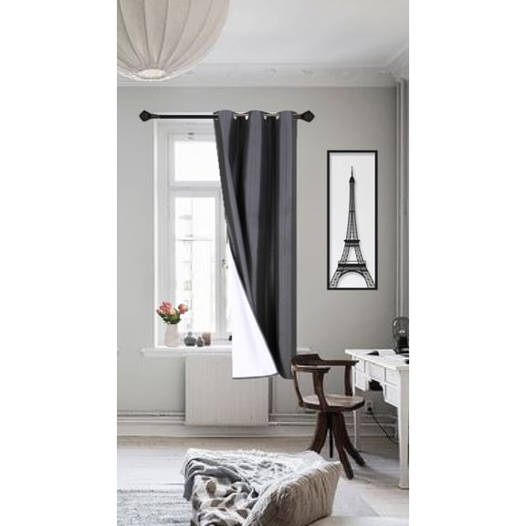 Gorgeous Home Linen K86 Linen Blackout Grommet Top, 1 Panel Charcoal Window Drape, 63-inch Length, 100% Blocking & Privacy