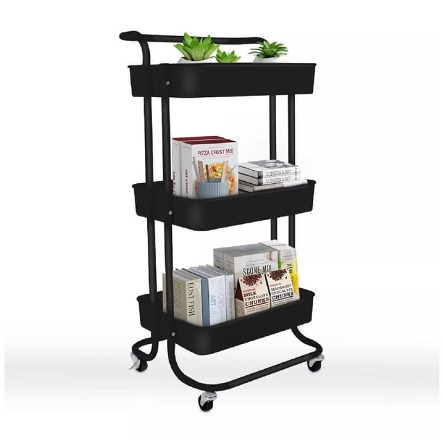 Carrito Organizador Multiusos Lumax 3 Niveles Ruedas Negro Mediano