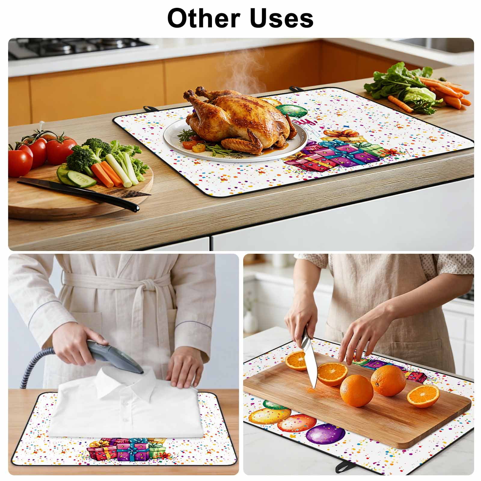 Happy Birthday Stove Top Cover for Electric Stove, Heat-proof & Non Slip Glass Top Stove Cover Protector, Colorful Balloon Gifts Patterns Kitchen Flat Cooktop Rubber Mat 24x21 Inches