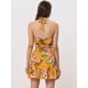 thumbnail image 4 of Conjunto de 2 piezas para mujer Allegra K con cuello halter floral sin mangas y falda corta Amarillo S, 4 of 5