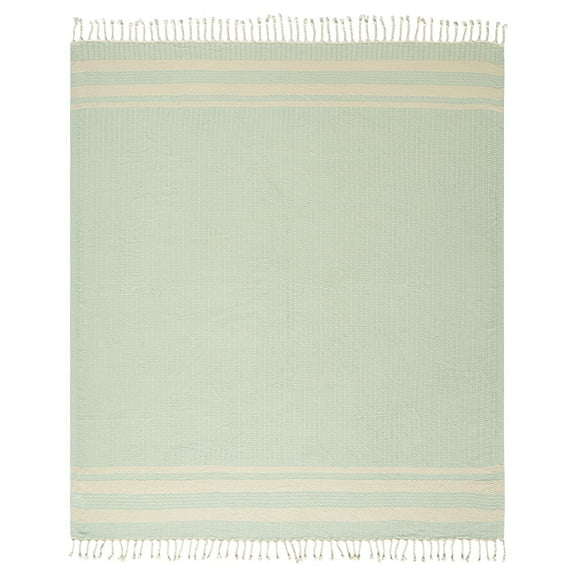 Ox Bay Turquoise Striped Ultra-Soft Turkish Cotton Throw Blanket, 50" x 60"