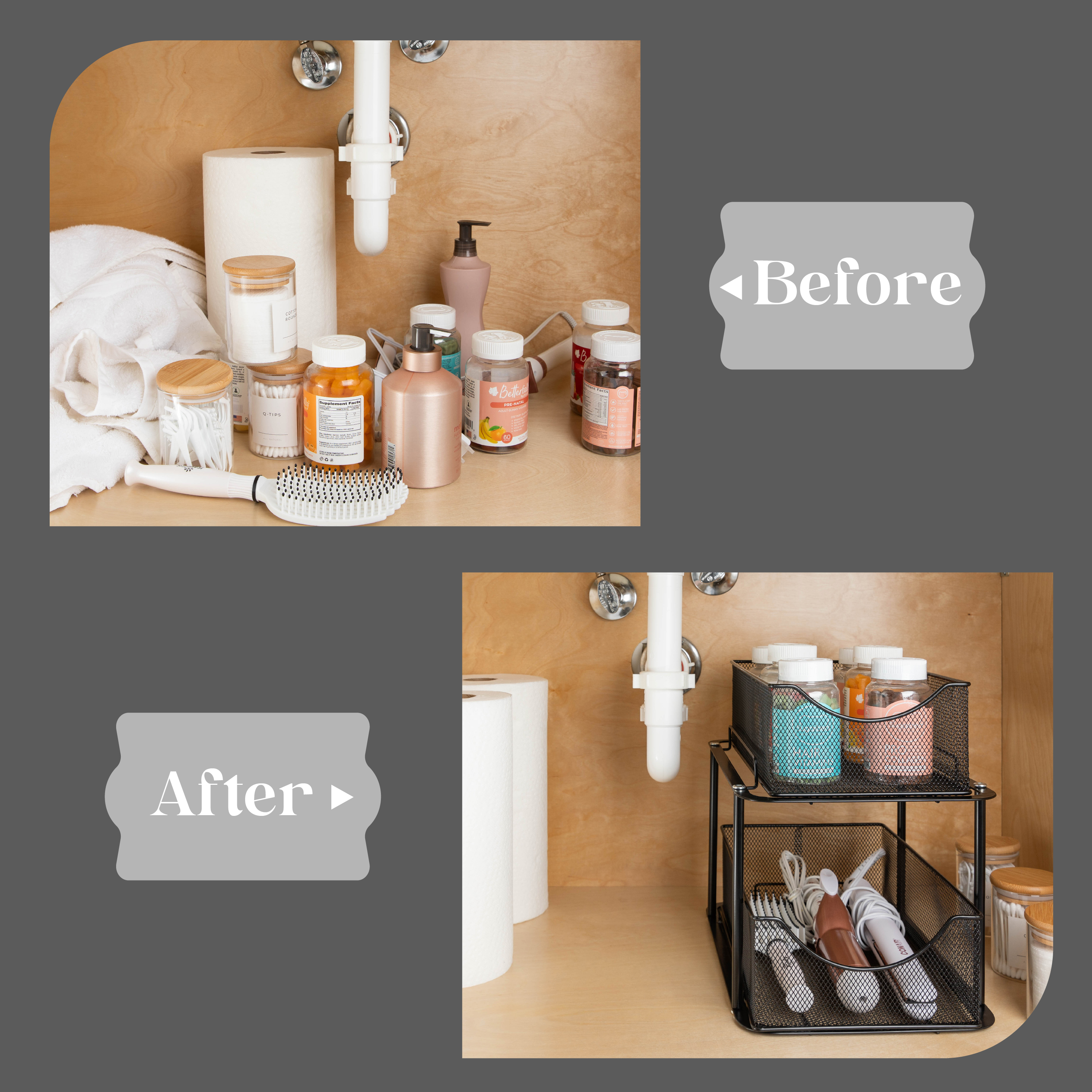 Sorbus 2 Sets of 2 Tier Metal Under Sink Organizer for Bathroom, Kitchen, Strong Steel Mesh Sliding Drawers for Under Sink, Under Cabinet, Closet, Kitchen, Pantry, Bathroom Organizers and Storage