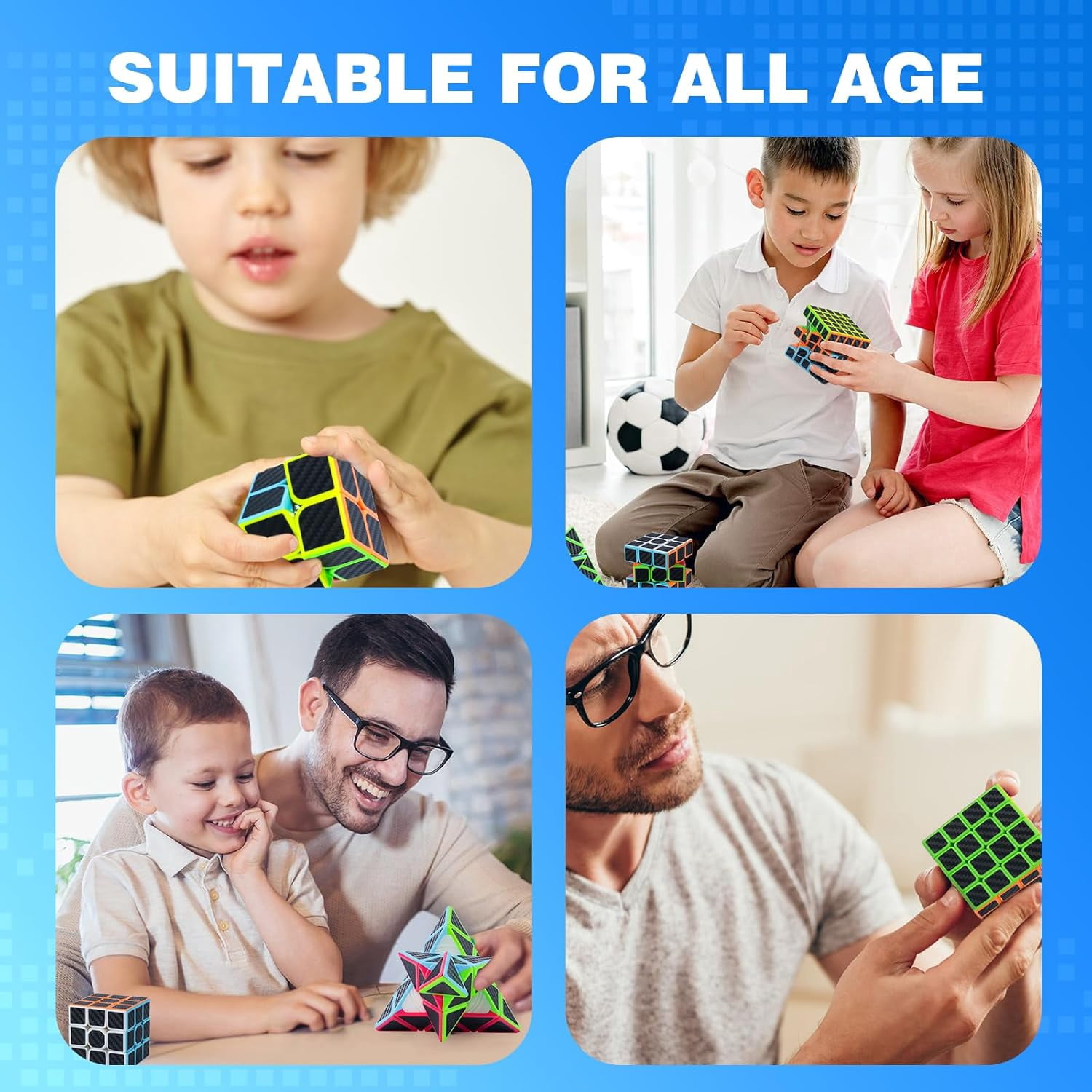 AuntyFey 5 Packs Speed Cube Set, 2x2, 3x3, 4x4, 5x5, Pyraminx Magic Speed Cube, Puzzle Cube for Kids & Beginner & Adults
