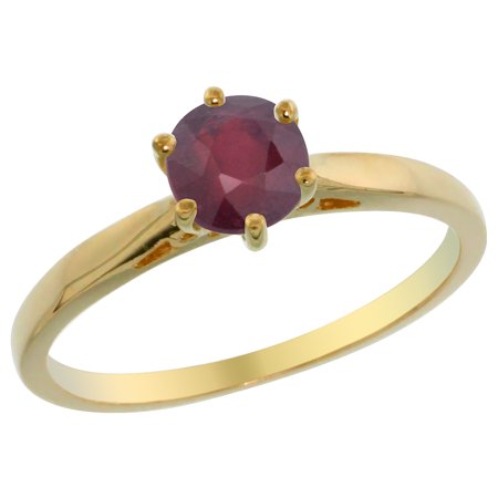 - 14K Yellow Gold Natural Enhanced Ruby Solitaire Ring Round 5mm, sizes 5 - 10
