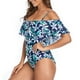 thumbnail image 3 of Traje de baño de una pieza con volantes florales, diseño de secado rápido, base azul con flores blancas, talla M, adelgazante y control de abdomen, 3 of 6