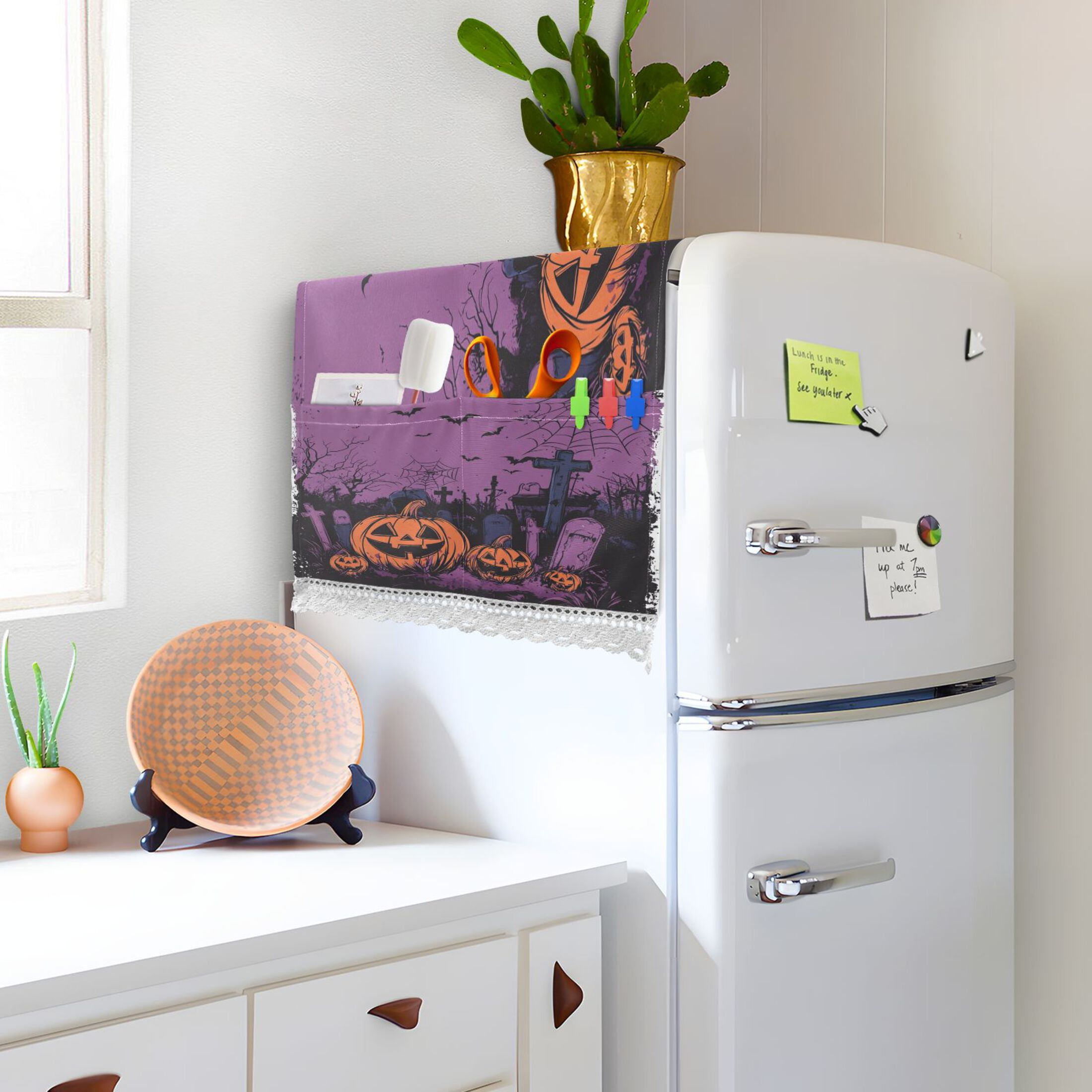 Halloween Night Background with Spooky PumpkinsWasher and Dryer Covers Dust-Proof and Oil Resistant Fridge Cover with 4 Storage Pockets Washing Machine Top Cover for Laundry Kitchen Home 51.2 x 22 In