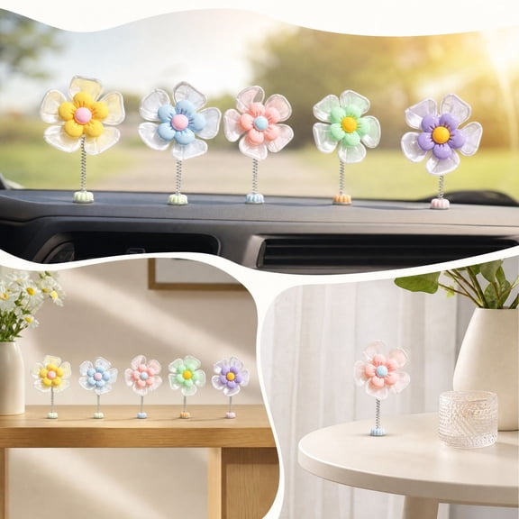JHRGJIO Cute Style Dashboard Ornament, Fresh Daisy Car Interior Decor Accent, Tabletop Display Piece for Home Office Desk Shelf Setup Fun Charming Unique Delightful