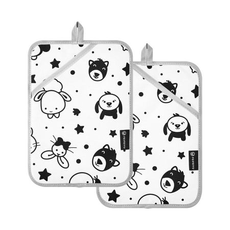 

Pot Holders Set of 2 Heat Resistant 338℉ Kitchen Oven Gloves Potholder Cooking Baking Microwave Mitts Cute Animal Cartoon