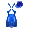 thumbnail image 4 of iiniim Womens Sleeveless Sparkly Sequins Tassel Fringe Dress with Hat Latin Jazz Salsa Tango Dancewear Royal Blue L, 4 of 7