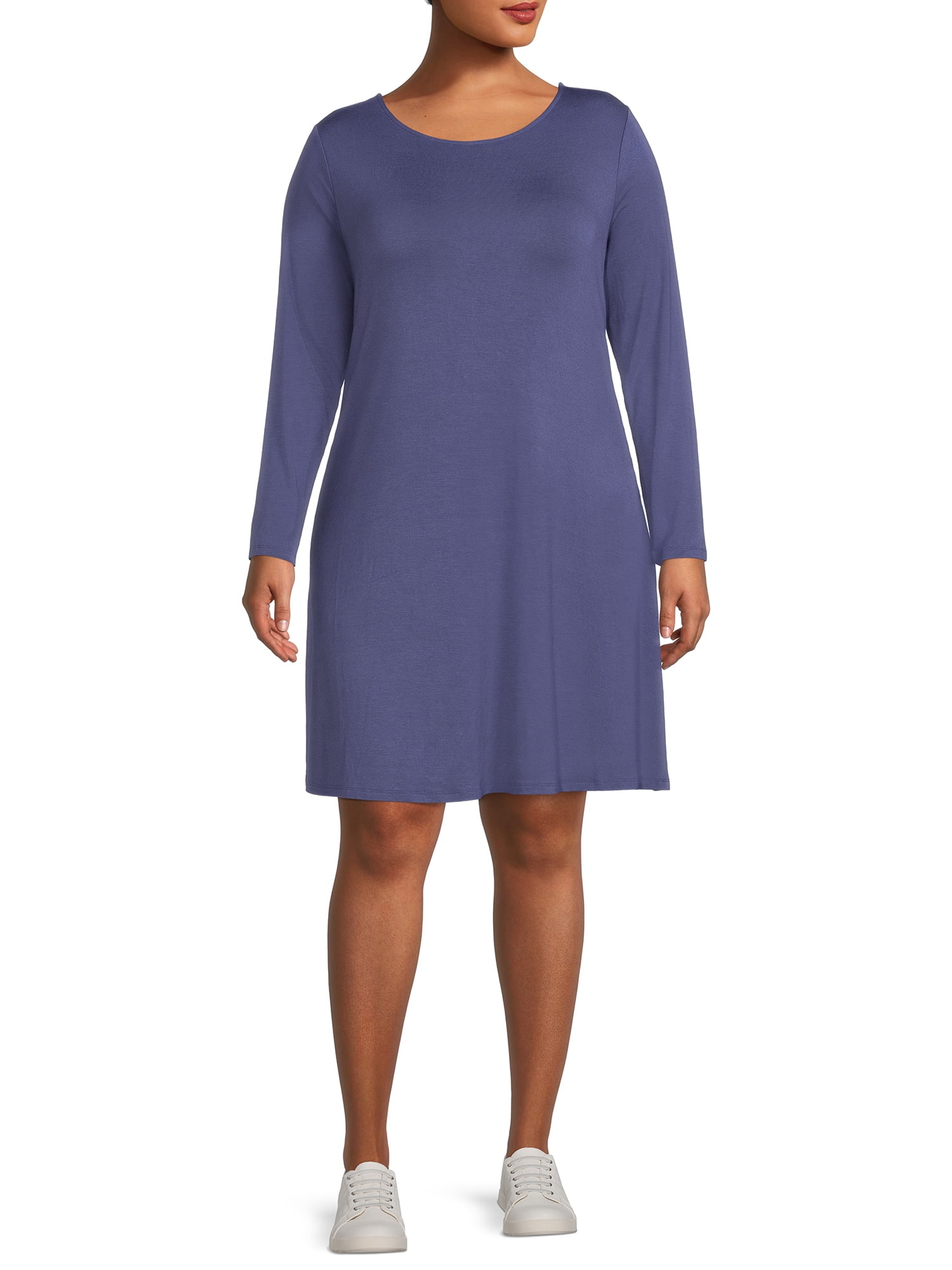 Plus Size Long Sleeve Knit Swing Dress 