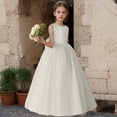 thumbnail image 2 of Elegant V-Back Satin Dress for Girls, Formal Flower Girl Gown for Wedding Birthday Party, Toddler Communion Dress with Bow Sash, 2 of 7