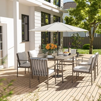 inexpensive 9 piece patio set with umbrella PHI VILLA Furniture for 4,Swivel Mesh Dining Chairs This VredHom aluminum dining set is an affordable and durable outdoor furniture solution Stylish 9-Ft Market Patio Umbrella