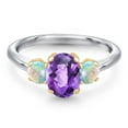 thumbnail image 3 of Gem Stone King 925 Silver and 10K Yellow Gold Purple Amethyst and Simulated White Opal Engagement Ring for Women | 1.70 Cttw | Oval Checkerboard 8X6MM | Gemstone February Birthstone | Size 7, 3 of 6