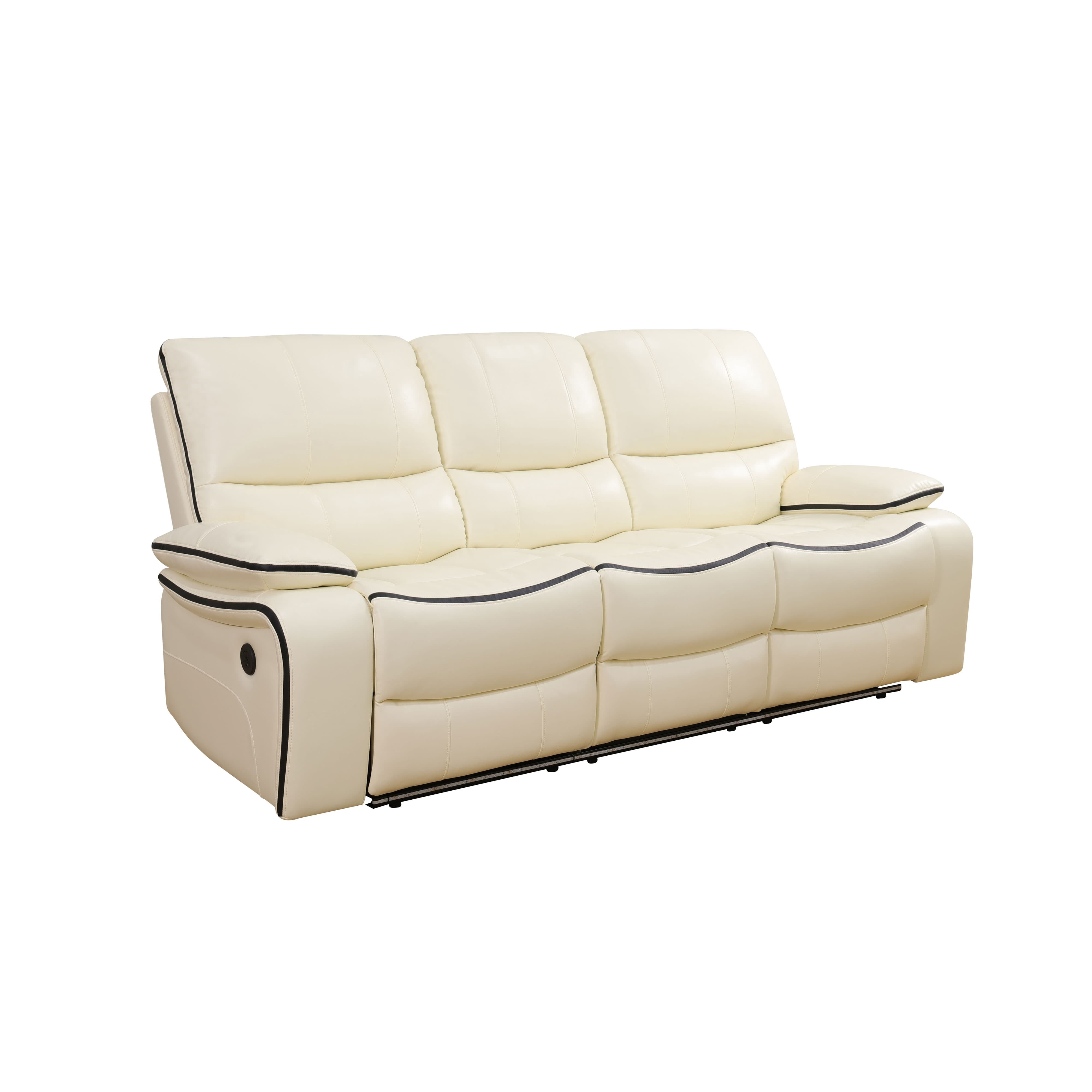 MAYEERTY Power Reclining Sofa, Electric 3-Seat Leather Recliner with USB Charging, Reversible Table & LED Lighting for Living Room, Off-White