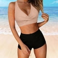 thumbnail image 4 of Womens Bikini Sets Women's Strappy Tankini Two Piece Swimsuit with Tank Top and Bottom Swimwear Everyday Beachwear Solid Color Spaghetti Strap Sleeveless Khaki M, 4 of 7
