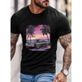 thumbnail image 2 of Camiseta de manga corta para hombre, estilo casual, con palmeras y coche negro, cuello redondo., 2 of 8