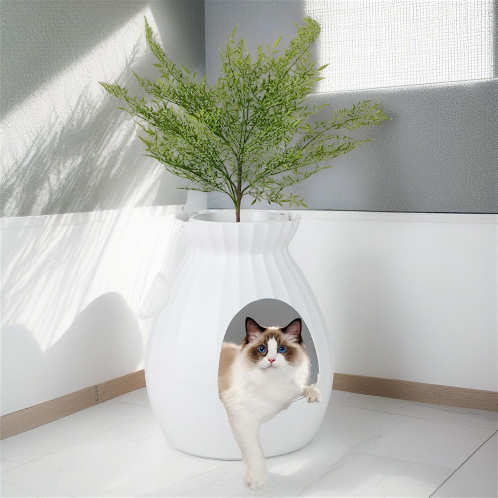 resenkos 63L Smart Plant Cat Litter Box Furniture, Hidden Cat Litter Box Enclosure with Electronic Odor Removal and Sterilization for Multi Cats, White