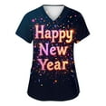 thumbnail image 2 of Garbnen Happy New Year Print Scrubs for Women Top Plus Size Stretch V Neck Short Sleeve Women Shirt Xmas Valentine's Day Holiday Prints Nurse Uniform, 2 of 6