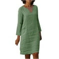 thumbnail image 2 of Fall New Arrivals Dresses!Brilliant Long Dresses for Women Fall, Cotton Rayon Women's Trendy Cotton -Neck Long Solid Color with Pocket Sleeved Loose Dress Green XXXL, 2 of 6