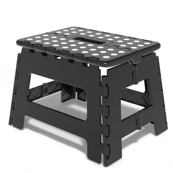 9 Inch Folding Step Stool for Adults Holds Up to 300 lbs, Durable Heavy Duty Step Stools for Adults, Compact Light-Weight Step Stool for Home, Outdoor, Indoor, Black