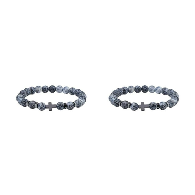 relayinert Bracelets Croix Perlés Unisexes Apparence Exquise pour Amateurs de Mode Perles de Pierre Faciles à Assortir Bracelets Résistants aux Intempéries 2Set