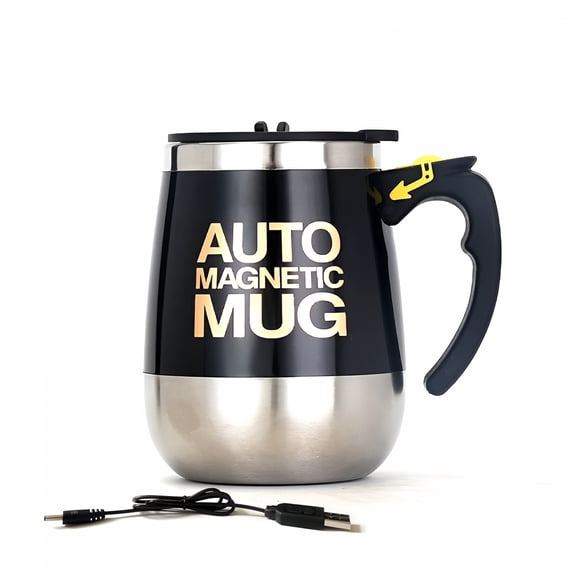 ACDANC Rechargeable Self Stirring Mug - Magnetic Electric Auto Mixing Stainless Steel Cup for Office/Kitchen/Travel/Home Coffee/Tea/Hot Chocolate/Milk-400 Ml/13.5 Oz (Black)