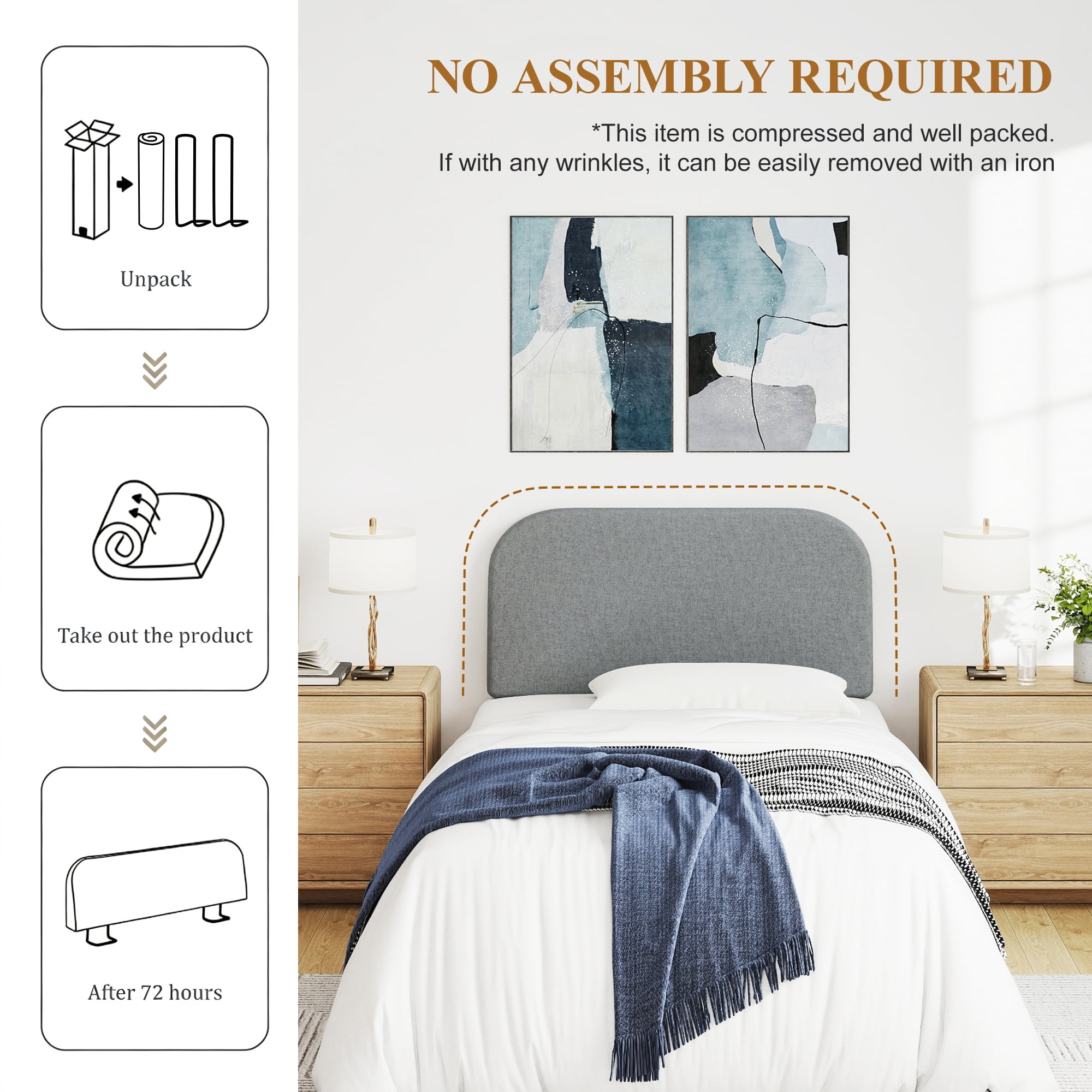 Furpopup Twin Size Headboard Only No-Assembly Upholstered Headboard, Twin Size Linen Fabric Modern Style Headboards Extra-Thick- Dark Gray