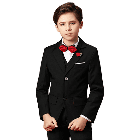 

Yuanlu wedding suit for boy boy suit Slim Boy s Formal Suit Set 4 pcs Black suit(suit+Western-style trousers+vest+Bowtie)