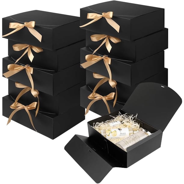 10 Cajas de Regalo de Boda, 350gsm, Cajas de Regalo de Papel, con Bodas y Fiestas, Baby Shower, Halloween, Navidad, para Dulces/Aperitivos (Negro, 27x20x8cm)