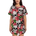 thumbnail image 1 of Balery Skull and Roses Conjunto de Pijama para Mujer con Estampado, Dos Piezas de Manga Corta y Shorts, Ropa de Dormir Suave con Cuello Redondo y Bolsillos-Small, 1 of 6