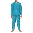 thumbnail image 3 of Salouo Blue Glitter Print Button-Front Long Sleeve Pajama Set for Men, Soft 2Pjs Men's Long Sleeve Sleepwear-Large, 3 of 7