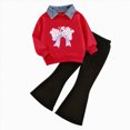 thumbnail image 4 of Toddler Girl Clothes 24 Months 2T 3T 4T 5T 6T 7T Fall Winter Crew Neck Long Sleeve Dress Top Bell-bottomed 2-piece Set Outfits Set Dark Purple Size 6-7 Years, 4 of 4