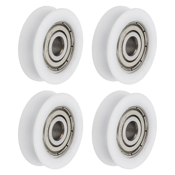 Uxcell U Groove Ball Bearing Roller, 6 x 26 x 8mm Nylon Pulley Guide Wheel Stainless Steel Track Wheel Heavy Duty Replacement for Slide Door Window Mechanical Equipment, White Pack of 4