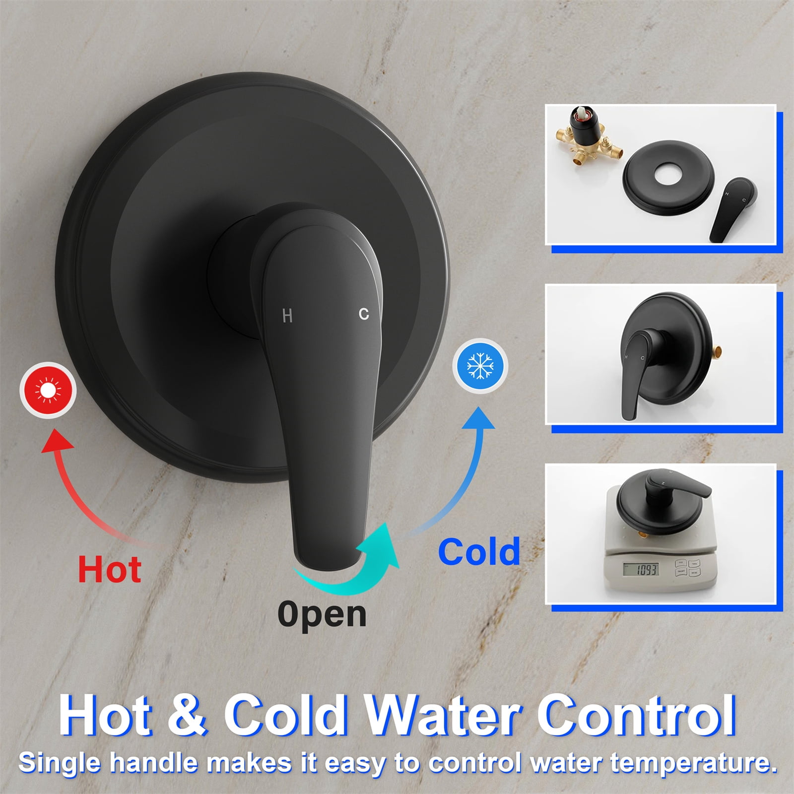 ANGELES HOME Bathtub Shower Faucet Set with Tub Spout, 3-in-1 Dual Shower Head System with Handheld Spray Combo, 5-Mode, Valve Trim Kit, Matte Black