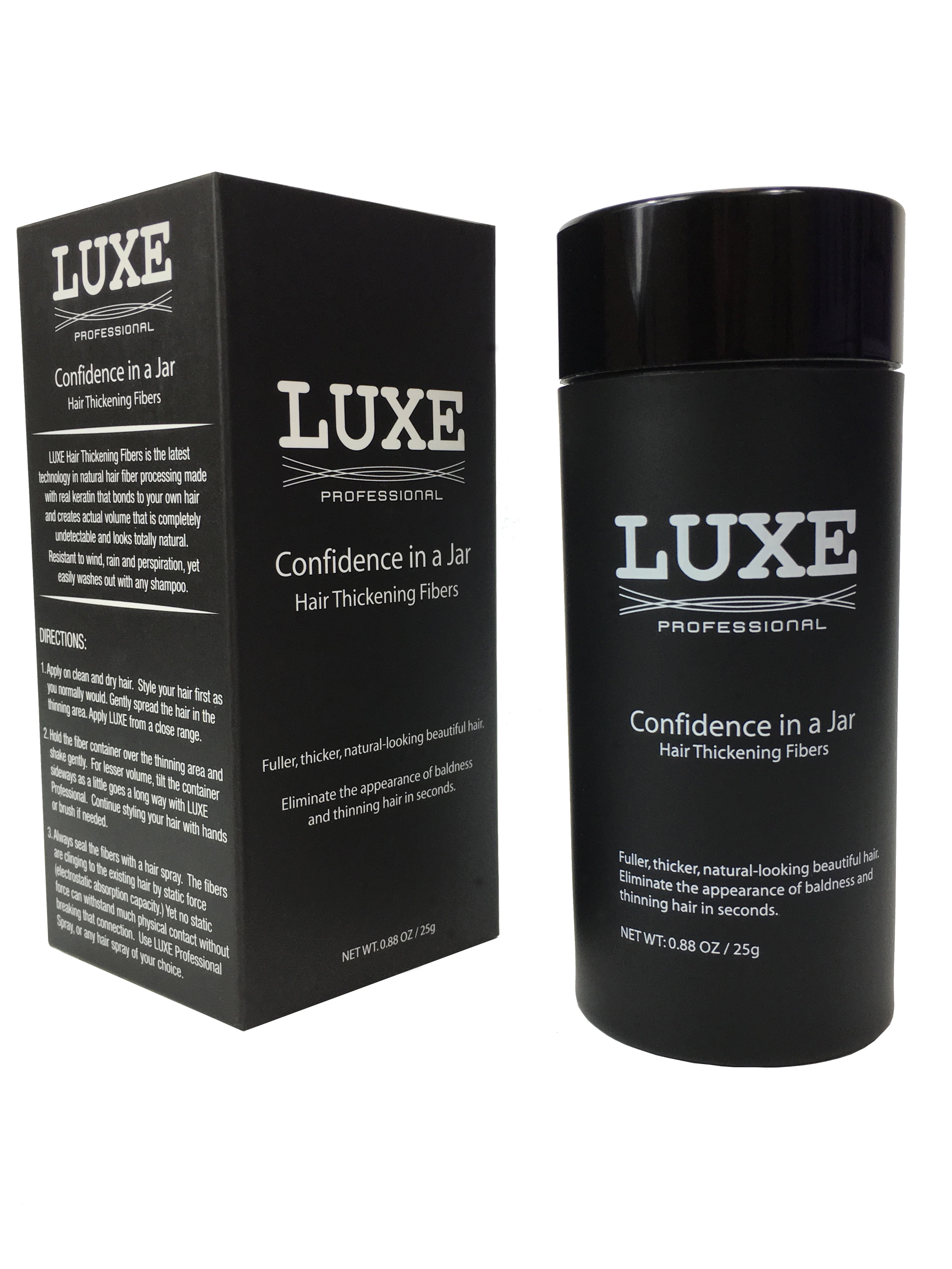 luxe hair thickening fibers with natural keratin-2 months+  supply!-confidence in a jar!-multiple colors available (black) 