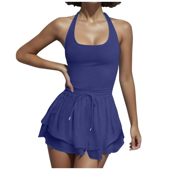 WENWU Summer Rompers for Women 2024 Tennis Skirt Dress Athletic Skort Romper Dress with Shorts Underneath Trendy Romper with Sleeves for Women Overall Woman