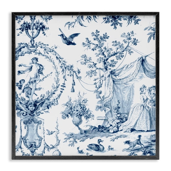 Classic Toile Scene Black Framed Giclee Art, design by Vintage Hustle