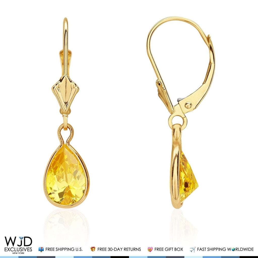 Jewels By Lux 14k Yellow Gold Dangle Pear Gemstone Bezel Lever-back Earrings 