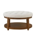 thumbnail image 7 of CQSXDA Large Round Upholstered Tufted Linen Wood Shelf Storage Coffee Table, For Living Room, Ivory, 7 of 7