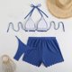 thumbnail image 5 of Trajes de baño para mujer Conjuntos de bikini sin espalda con tirantes ajustables de moda de color sólido para mujer Trajes de baño de 3 piezas para mujer, 5 of 6