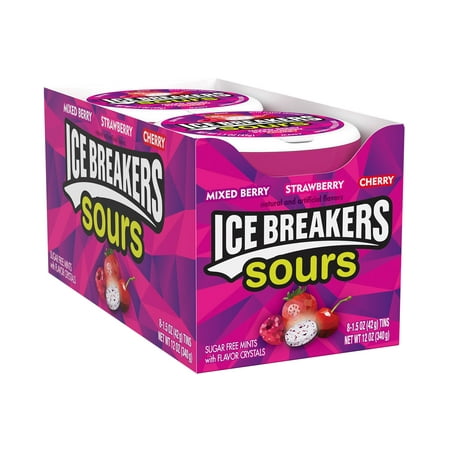 Ice Breakers Sours Mixed Berry. Strawberry and Cherry Flavored Sugar Free Breath Mints Tins, 1.5 oz (8 Count)