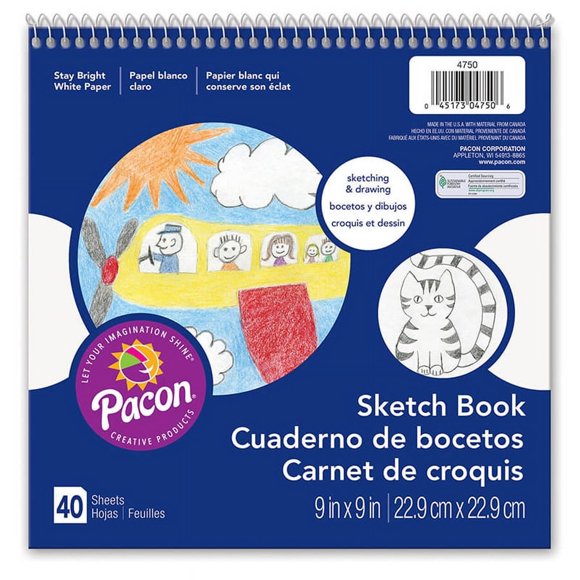 Sketch Book, White, 9" X 9", 40 Sheets