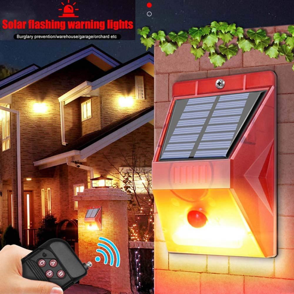 Solar Alarm Siren Loud Sound 129dB Strobe Light with Motion Sensor Remote Control for Home Farm Villa Outdoor 