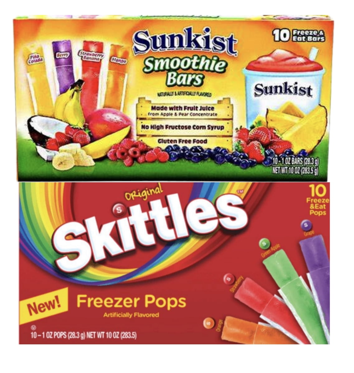 KRE Sunkist Smoothie Bars 10Pcs and Skittles Freezer Pop 10Pcs After